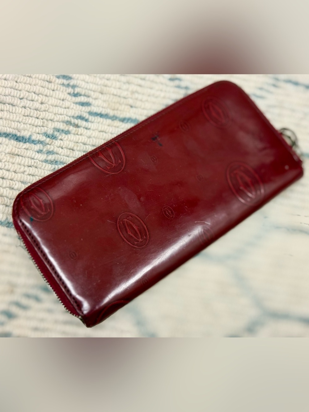 CARTIER Vintage “Happy Birthday” Red Patent Leather Monogram Zippy Long Wallet - Picture 8 of 16